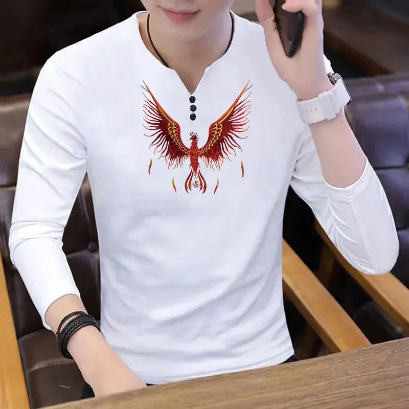 Autumn Men's V Neck Long Sleeve Base Layer T Shirt For Young Middle Aged Fashion Top