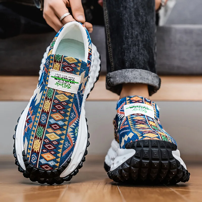 2026 Men's One-pedal Summer Platform Canvas Running Sports Teenagers Wear-resistant Tire Sole Dad Shoes