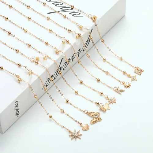 Imagen 2 del producto Moda arco gafas de sol máscara colgante cadena letras bohemias mariposa concha estrellas Luna gafas cadena cordón joyería para mujeres