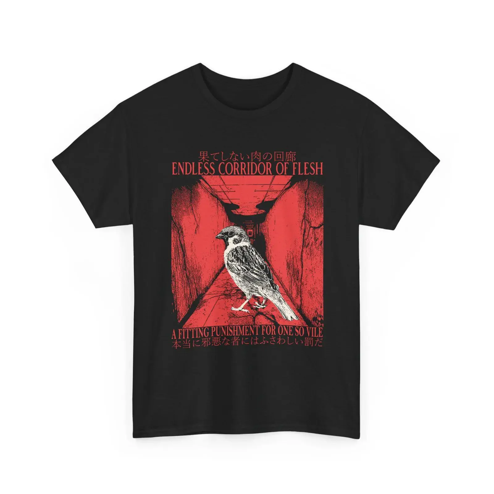 Endless Corridor of Flesh Japanese Horror Bird T Shirt vintage Washed streetwear Soft homme designer clothes Unisex Versatile