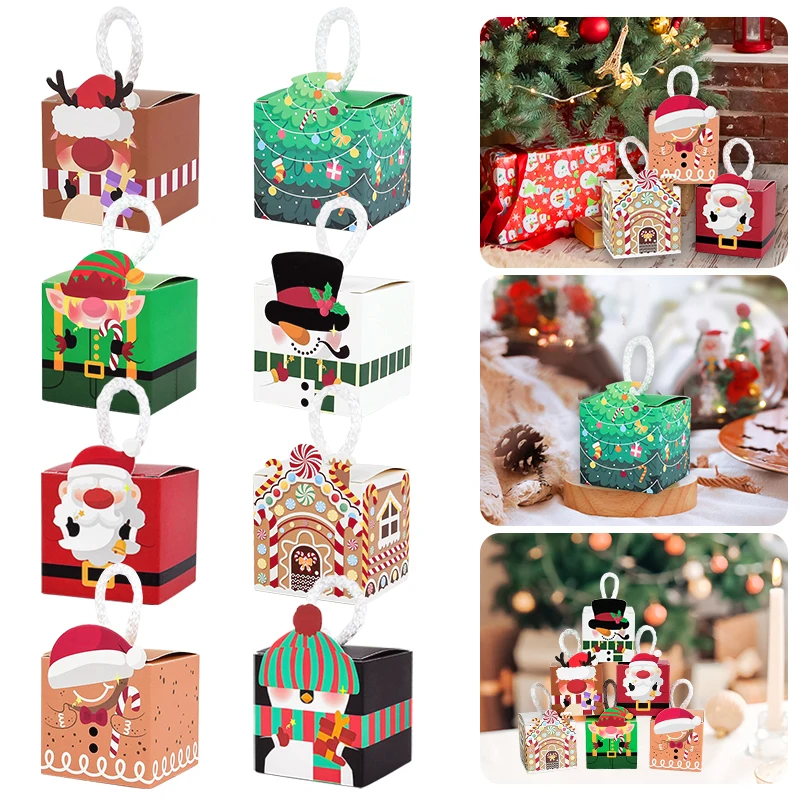 10/20Pcs Christmas Gift Packing Box Cartoon Santa Claus Xmas Tree Candy Cookie Boxes Bags Children Favors Navidad New Year 2025