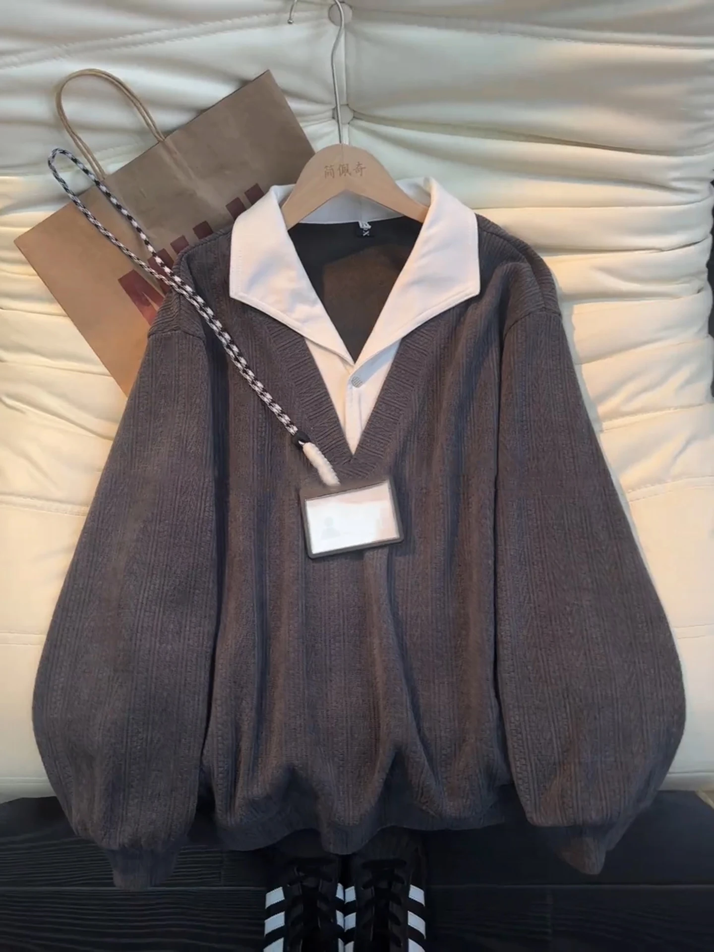 

Мужская повседневная толстовка с воротником в американском стиле, с длинными рукавами, в стиле пэчворк, весенняя верхняя одежда, удобная, свободного кроя, молодежная мода