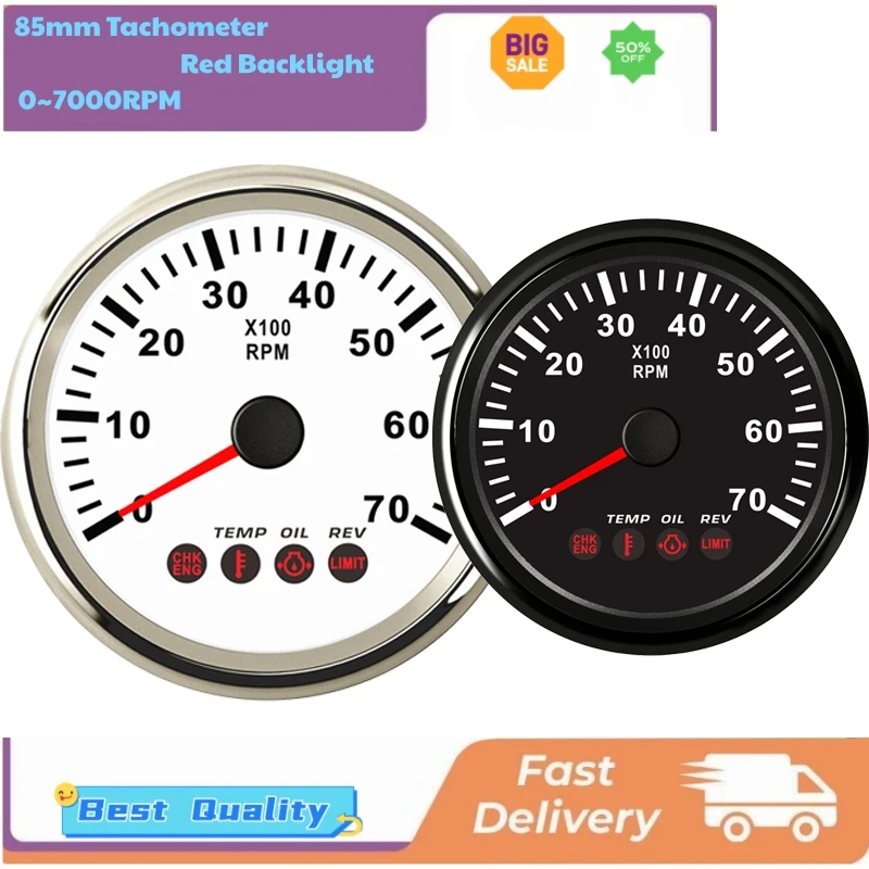

0-7000RPM Show Cars Revolution Meters 9-32v 85mm Tachometers for Car Truck Boat with Rev and Oil Pressure Temp Alarm Function
