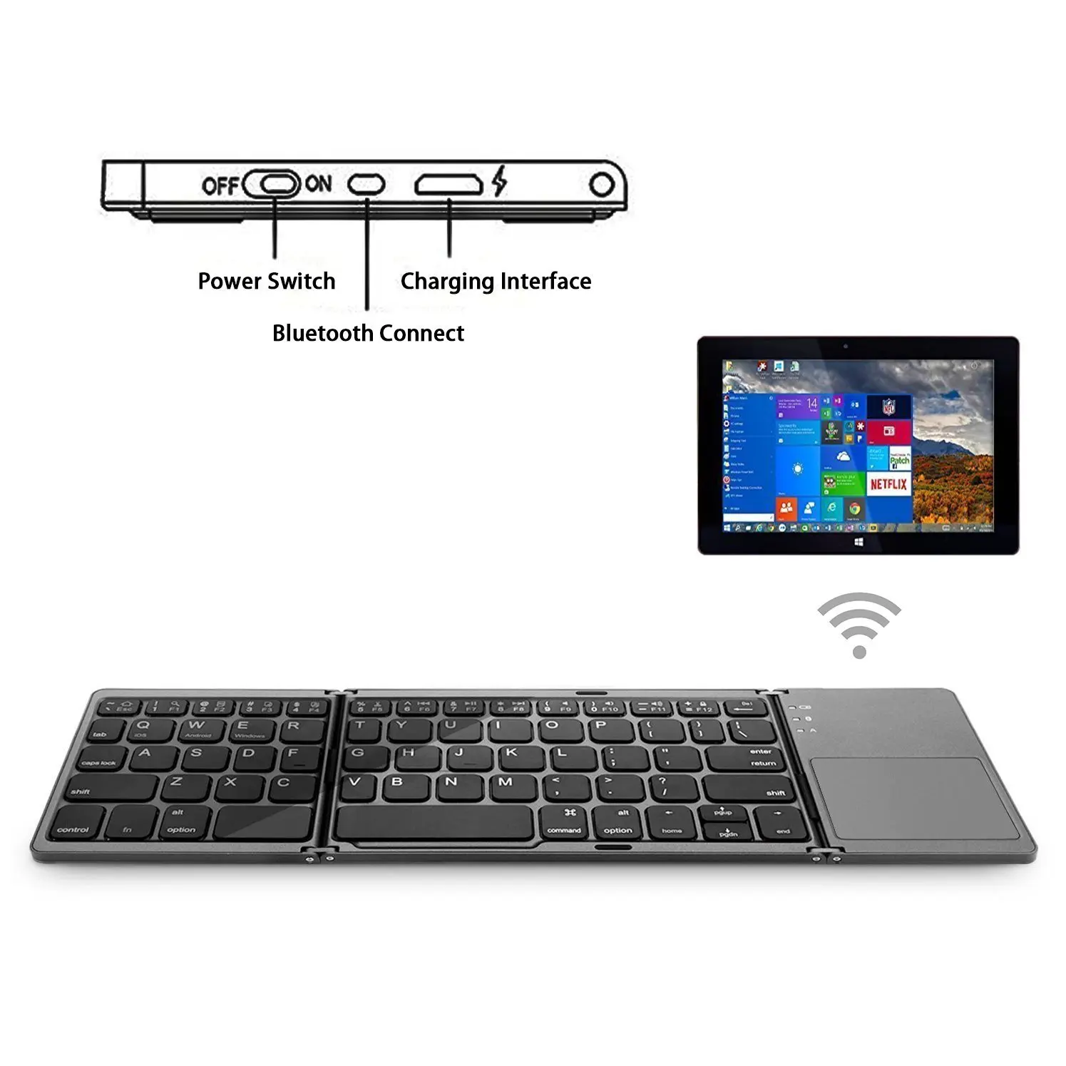 slim cordless mini folding touch wireless keyboard with touchpad