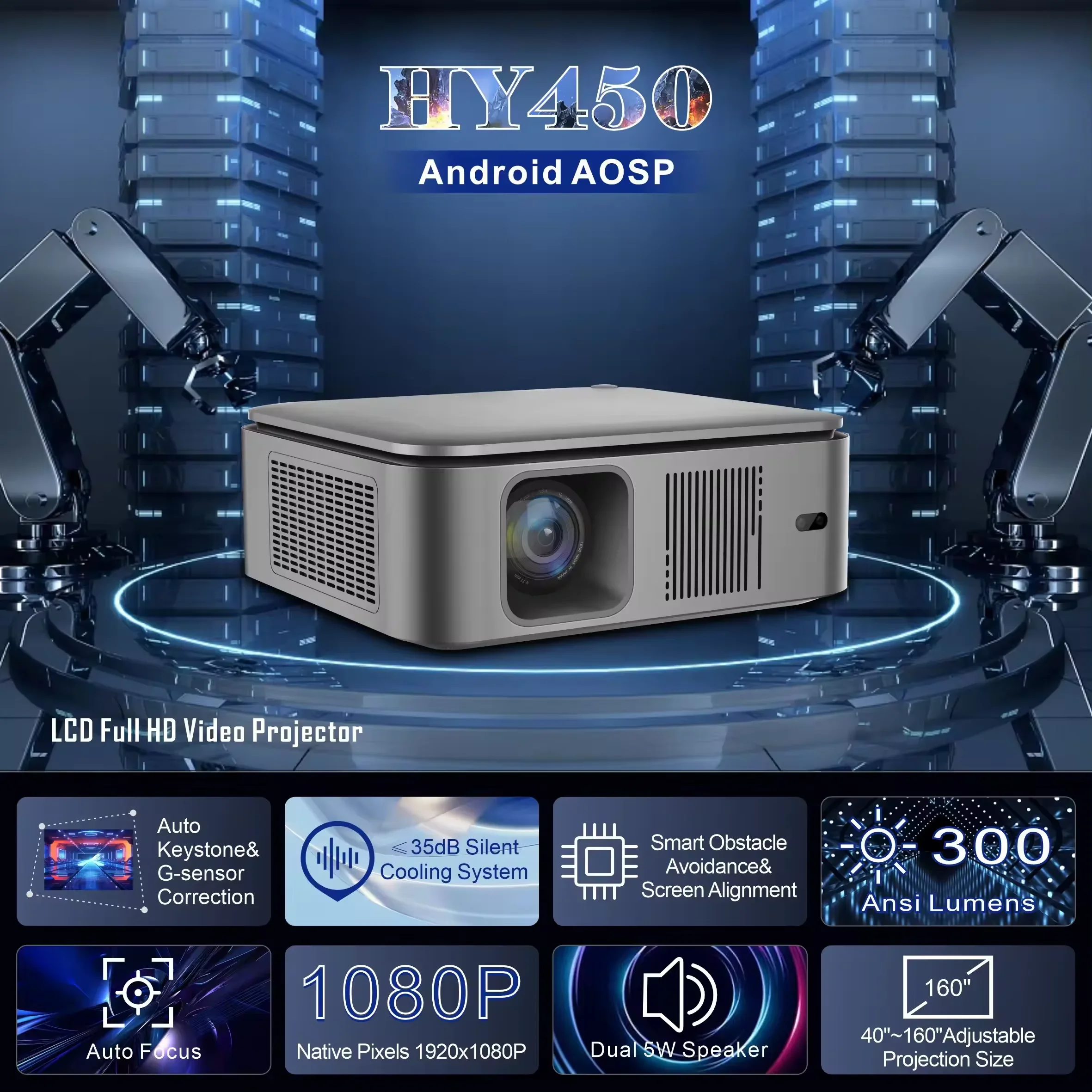 Theater Cinema 300 LM Movie Projector Por outdoor 4 k projector New HD 1080 P Projector HY 450 for Business Home