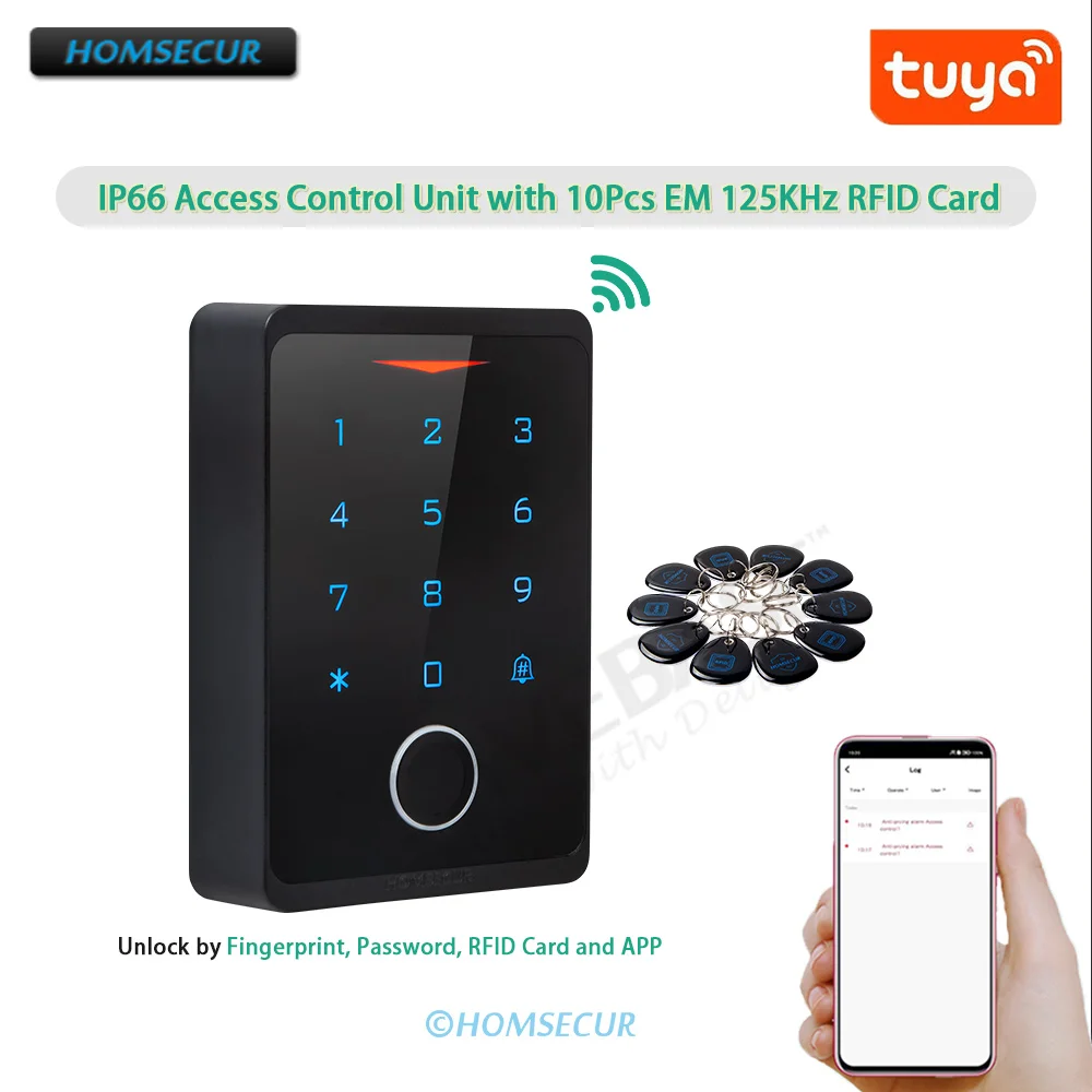 Wifi Tuya App Backlit Fingerprint Door Access Control Keypad IP66 Waterproof Standalone RFID 125kHZ EM Card Reader Wiegand 26-44