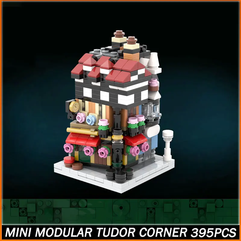 MOC 미니 모듈러 튜더 코너 도시 건축 블록 모델 브릭 세트 창의적인 크리스마스 선물 데스크탑 장식 395PCS