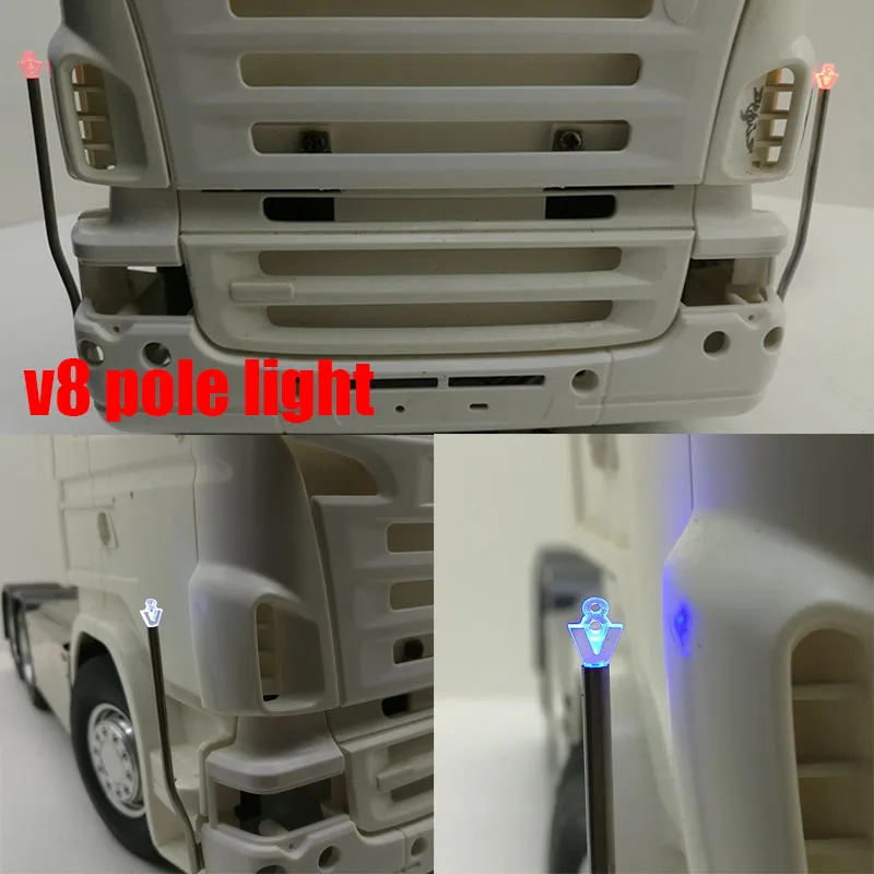 

V8 Pole Light LED Decorative Light Car Accessories for 1/14 Tamiya RC Truck Trailer Tipper Scania R470 R620 770s R730 DIY Part