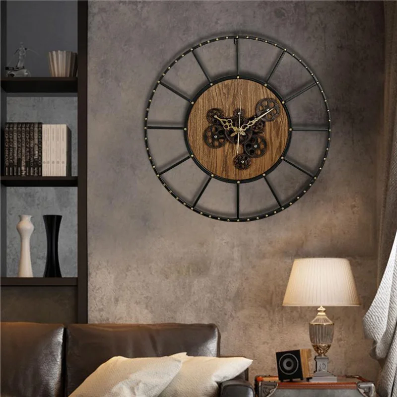 Vintage Dynamic Gear Wall Clock Creative Mechanical Style Decorative Clock Living Room Bedroom Decoration Quartz Hanging Watch