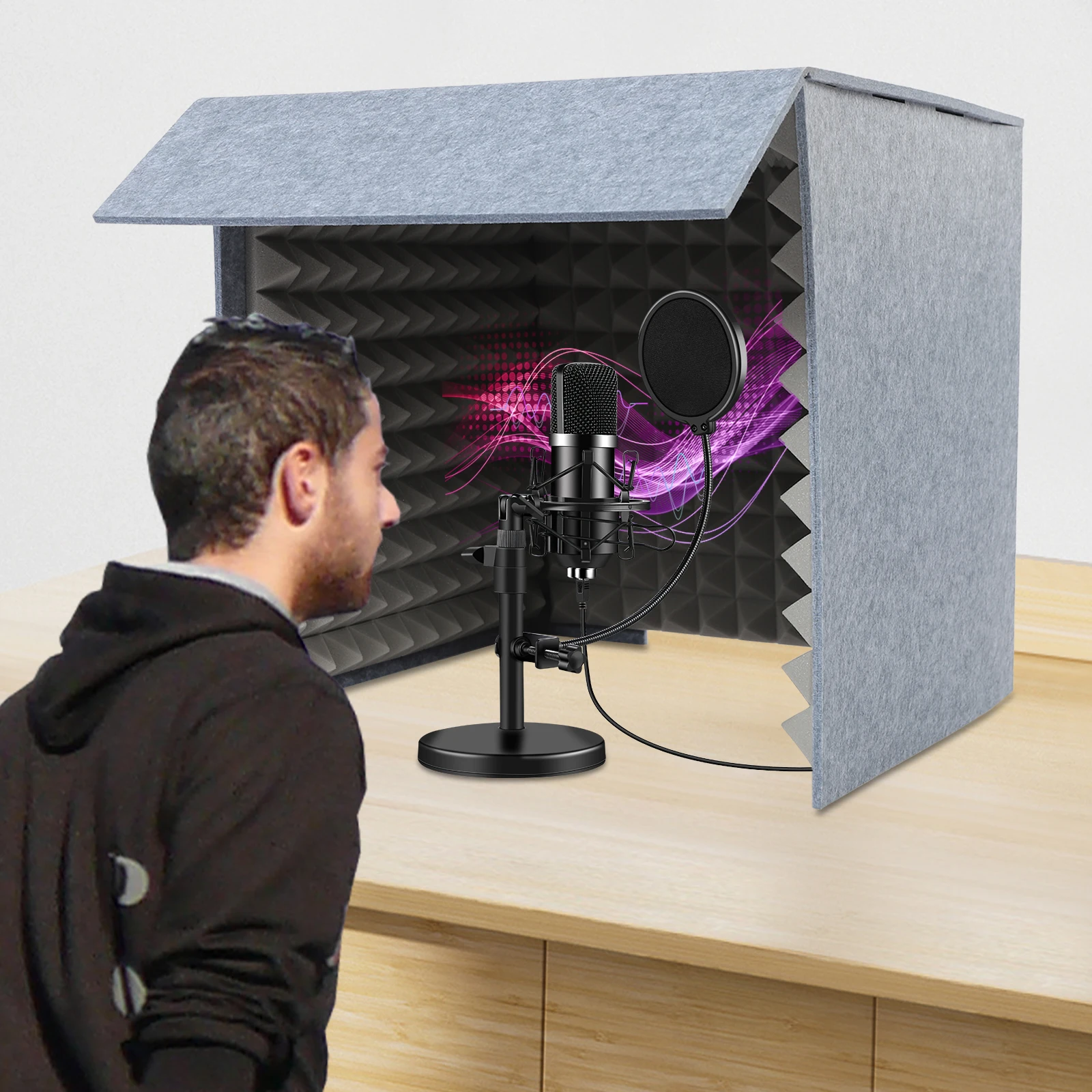 

Desktop Vocal Recording Booth Portable Sound Proof Box Cover Vocal Absorbing Shield Music Equipment Filter for Microphone Studio