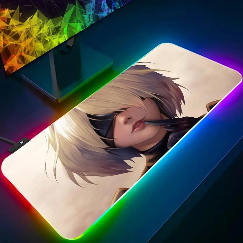 Games Nier Automata Pattern Mouse Pad All White Large Size Mouse Pad RGB Glow Personality Picture Custom PC Table Mat Carpet Mat