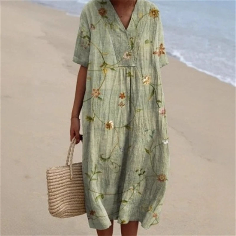 花柄シャツドレス女性長袖 3D デジタルプリントカジュアルボタンダウンマキシドレスエレガントな衣装