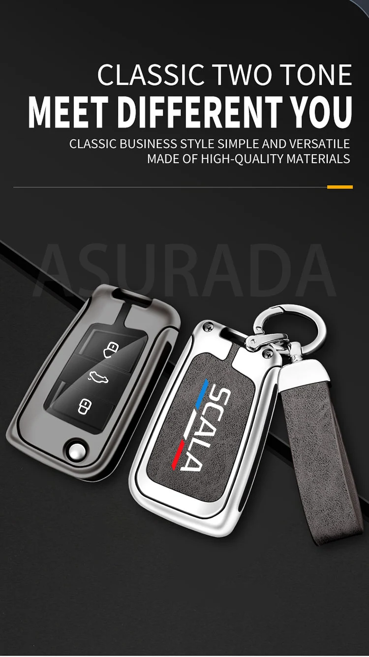 Car TPU Zinc Alloy Key Case Bag For Skoda Scala Octavia Car Key Chain Car Metal Key Shell Car Interior Decoration Accessories