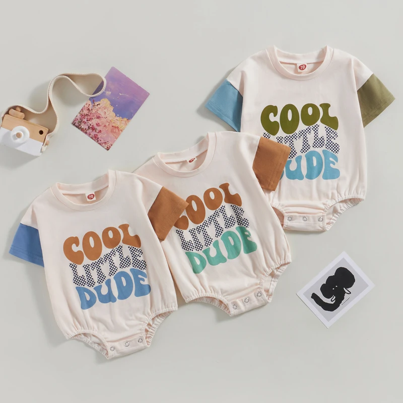 2023-04-02 Lioraitiin 0-24M Infant Baby Boys Summer Bodysuit Fashion Short Sleeve Round Neck Letter Print Jumpsuit