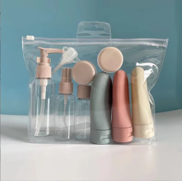 wholesale mini Travel bottle 11 piece set with pouch Refillable cosmetics plastic Shampoo Travel Set spray bottle