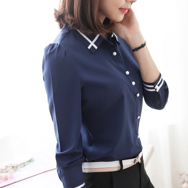 Spring and Autumn Commuting Simple and Fashionable Color Block Flip Collar Single Breasted Slim Fit Style Long Sleeved Shirt