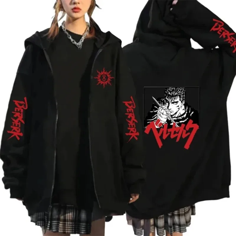 اليابانية Berserk أنيمي هوديي الشجاعة عيون مانغا هوديس Harajuku طويلة الأكمام البلوز الهيب هوب صبي فتاة الملابس ملابس خارجية معطف