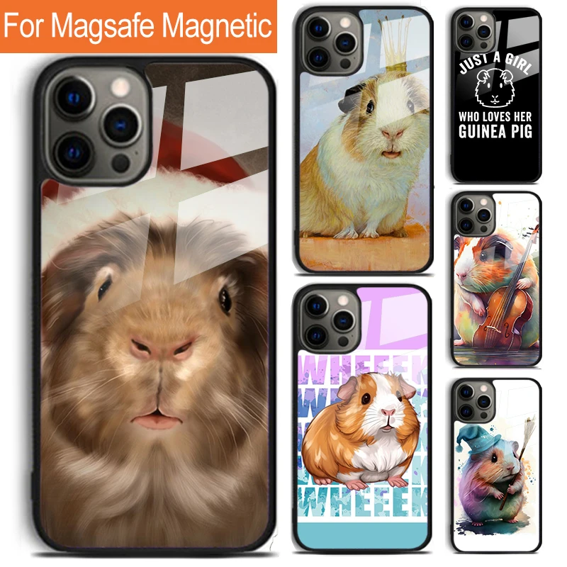 Cute Animals Guinea Pig Phone Case For iPhone 16 15 14 13 12 11 Pro Max Plus Magsafe Magnetic Wireless Charging Cover