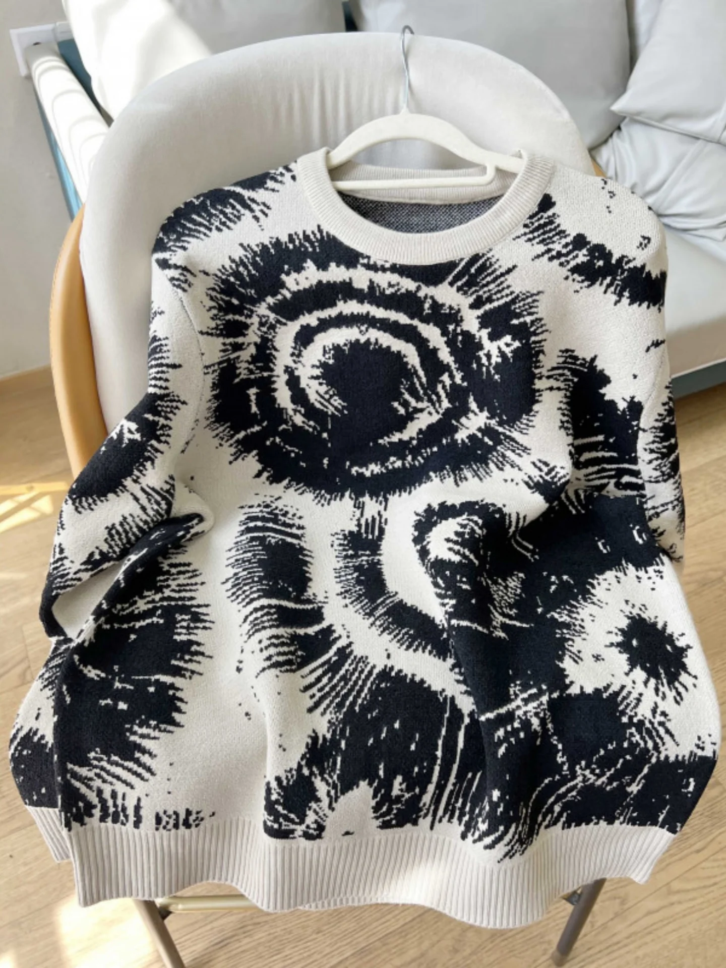 

Мужской свитшот премиум-класса с круглым вырезом, вязаный, свободного кроя, повседневный, модный, осенне-зимний, трендовый, брендовый, мягкий, с декоративной строчкой