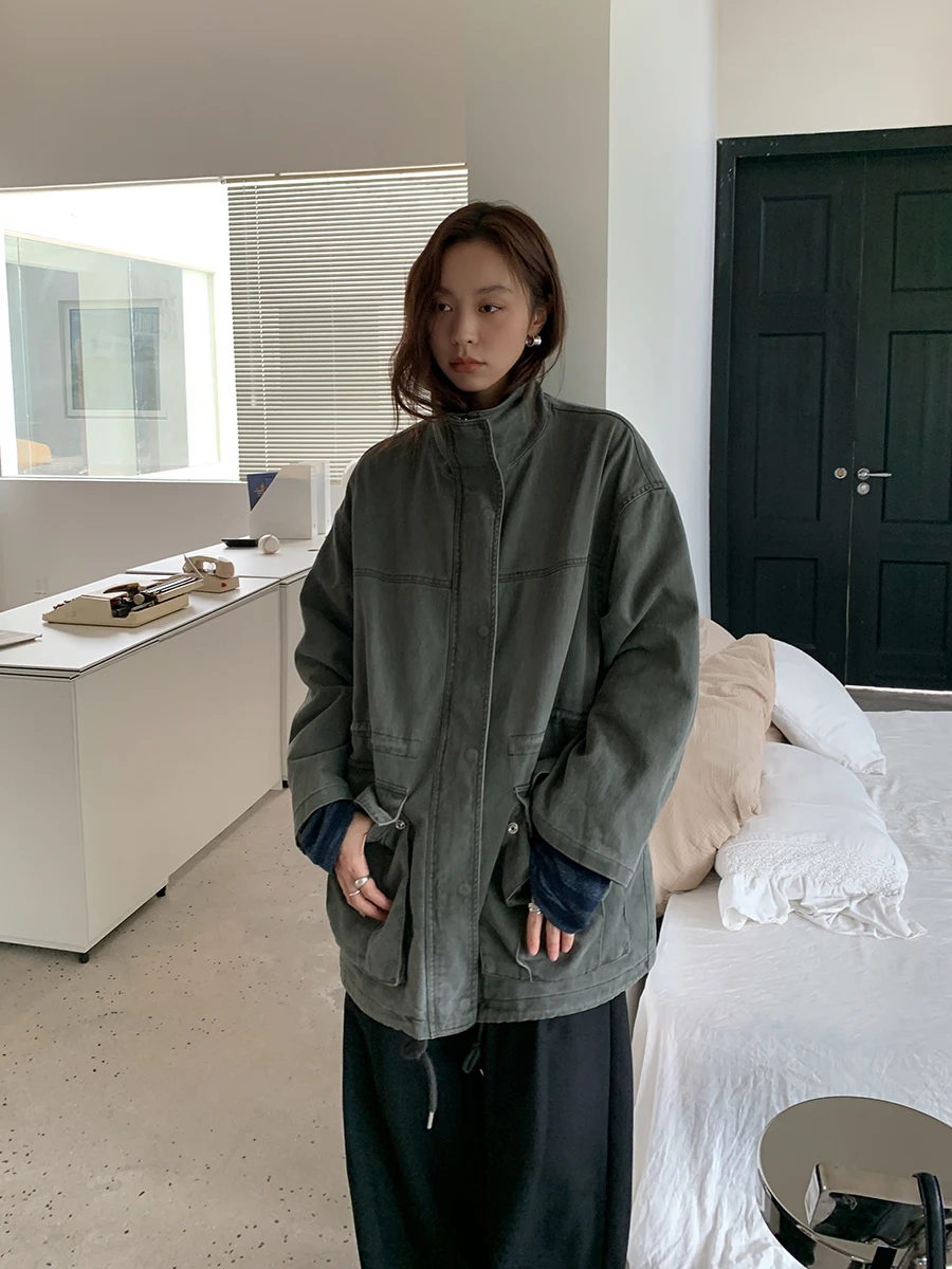 

Sixi Heavy Industry Bla Рабочая одежда Jaet Женское свободное длинное повседневное ветрозащитное цветное пальто на молнии