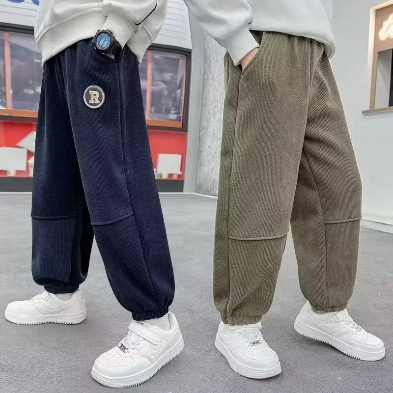 Elastic Waist Pants Boy Corduroy Sweatpants Children Kids Clothes Children's Clothing Autumn Winter Boys' Thermal Trousers boy