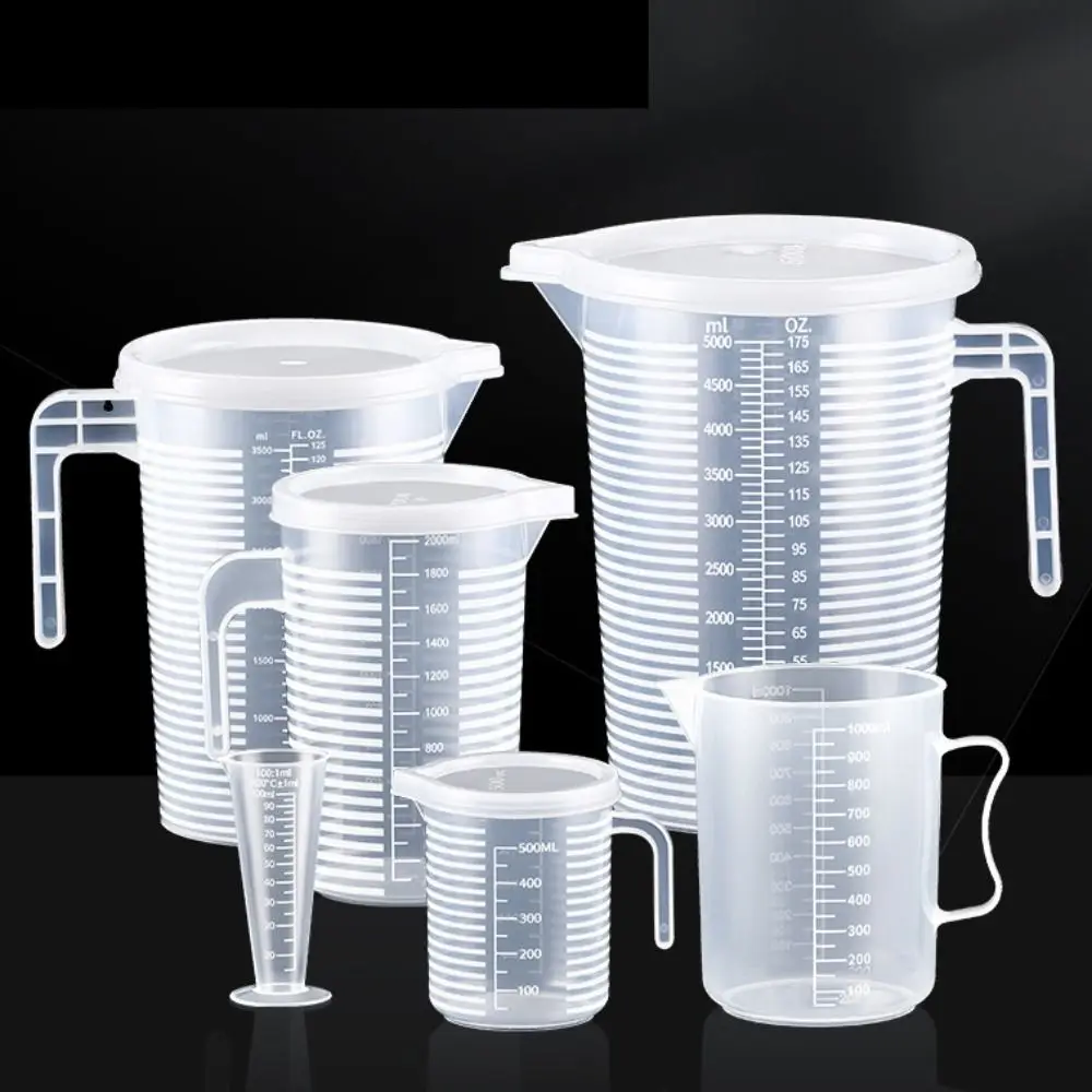 Clear Graduated Measuring Cup Plastic Scale Laboratory Beaker Large Capacity with Lid Transparent Mixing Cup Kitchen Baking