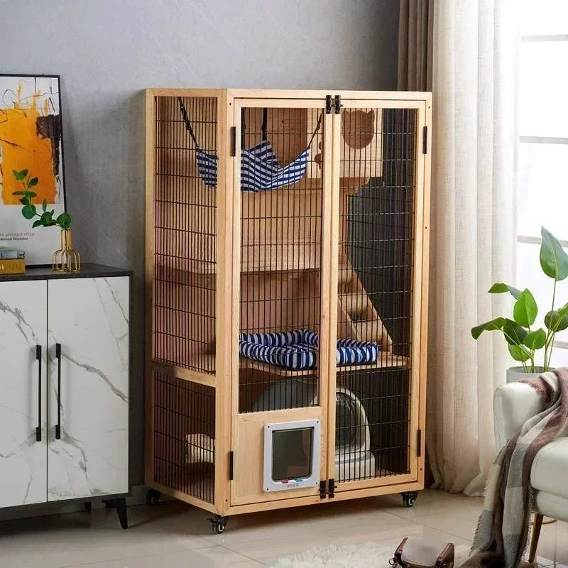 new Cat House Cat Villa Solid Wood   Cage Home Indoor   House Panoramic Glass   Room Small Apartment Cat Cabinet Cattery