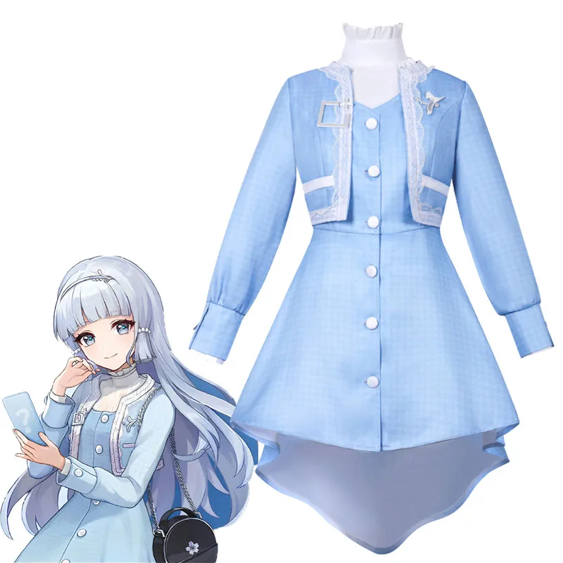 Costume de cosplay Genshin Impact Kamisato Ayaka, perruque, robe bleue, manteau court, ensemble complet, vêtements quotidiens, f