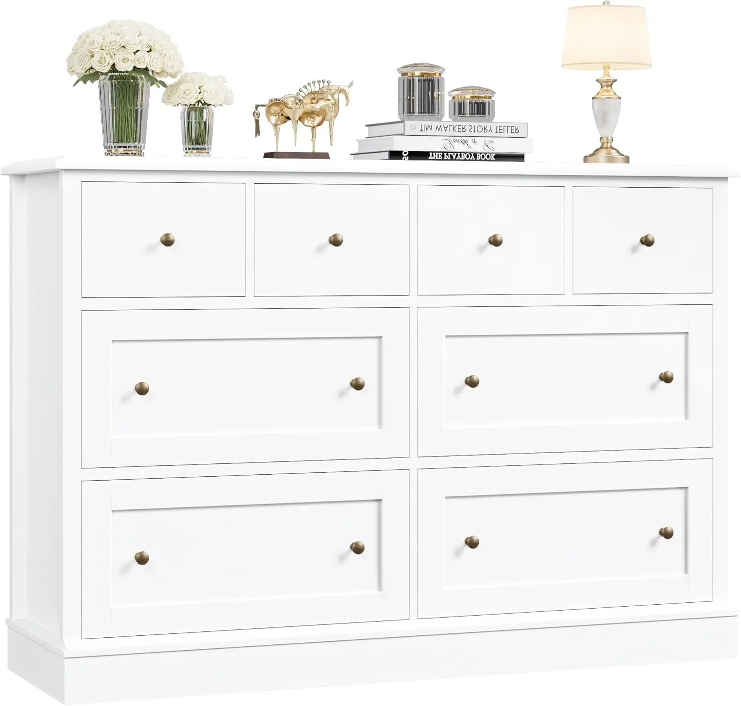 White Dresser 8 Drawer Dresser, 47.2