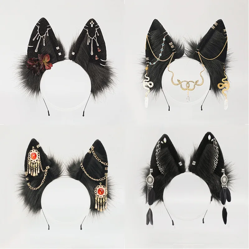 

Dark Exotic Wolf Ears Headband | Anubis Cosplay Headdress | Egyptian Jackal Animal Ears KC for Conventions