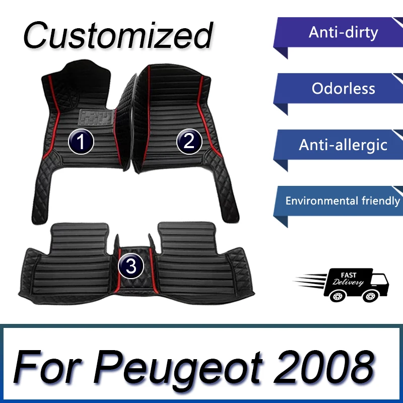 Car Floor Mats For Peugeot 2008 E2008 2020 2021 2022 2023 Carpets Foot Pads Accessories Interior Parts Waterproof Rug Automobile