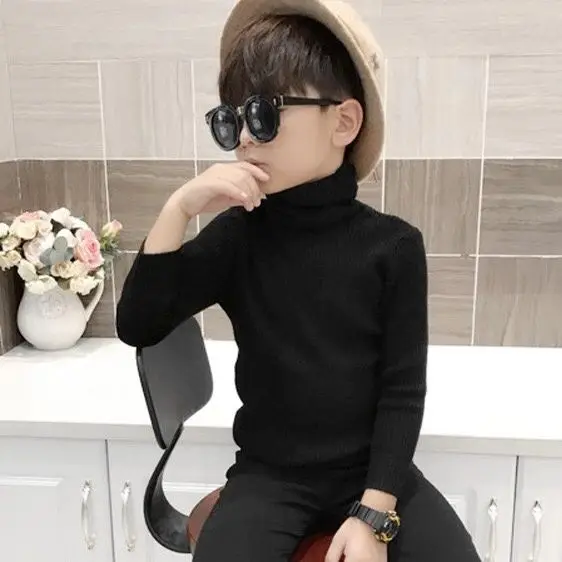 Boys and Girls Padded Thickened Korean Turtleneck Sweater 2023 Fall and Winter Models Warm Pullover Bottoming Knit Sweater