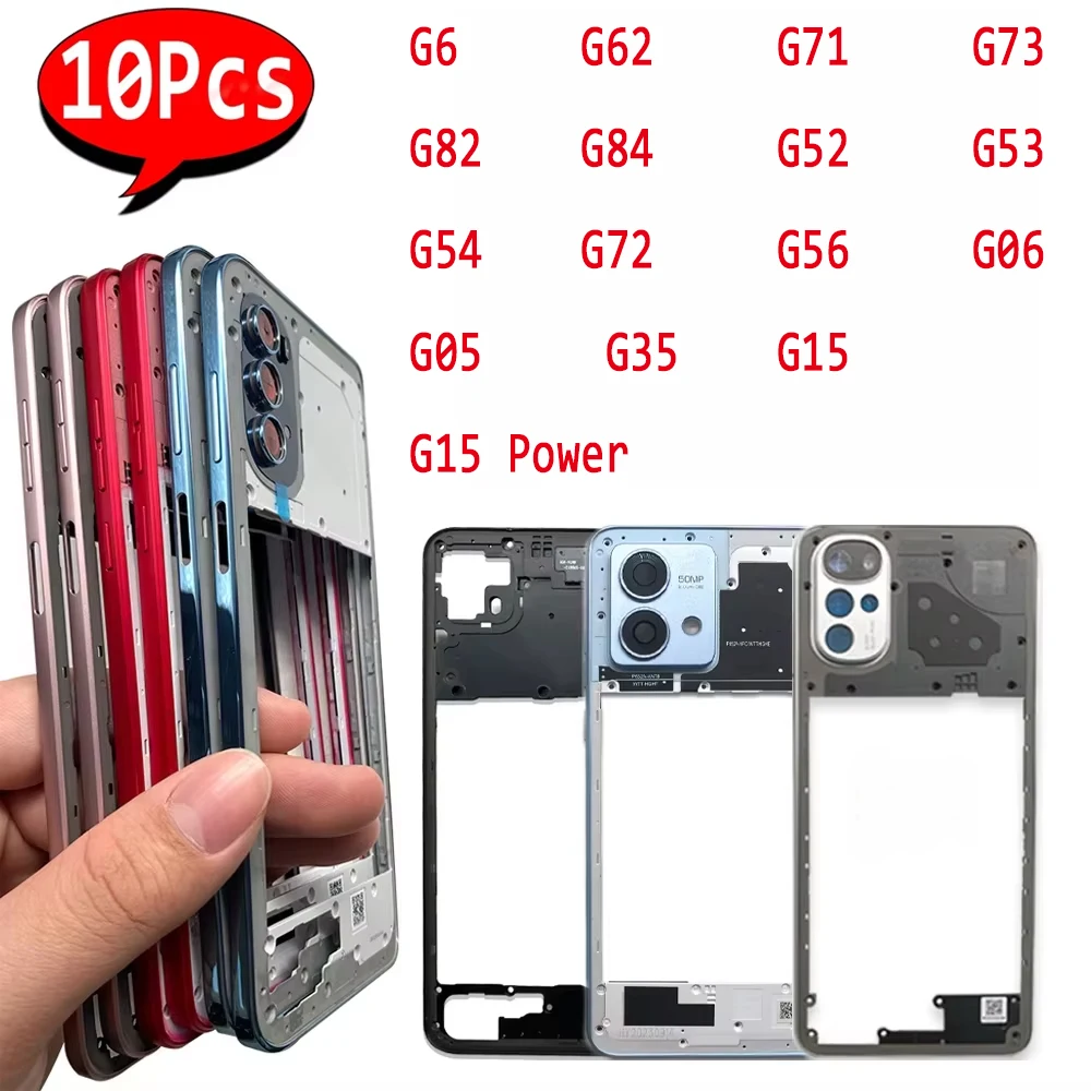 10Pcs，Middle Frame Bezel Middle Plate With Side Button Key Replacement For Moto G52 G53 G54 G6 G62 G71 G72 G73 G82 G84 G15 Power