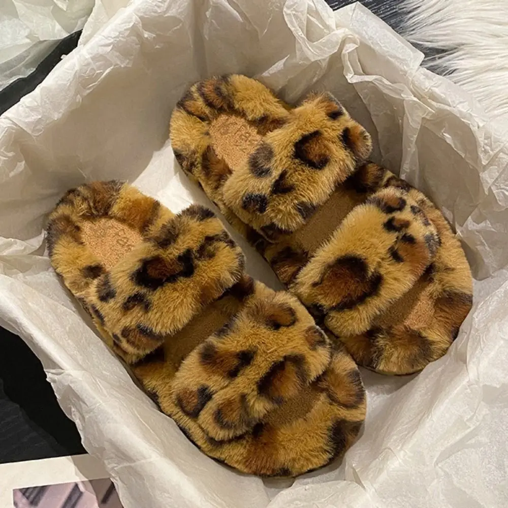 موضة سميكة وحيد ليوبارد طباعة نعال قماش بولي كلوريد الفينيل رقيق دافئ نِعال من الفراء عدم الانزلاق داخلي في الهواء الطلق Y2k ليوبارد النعال المنزل #3