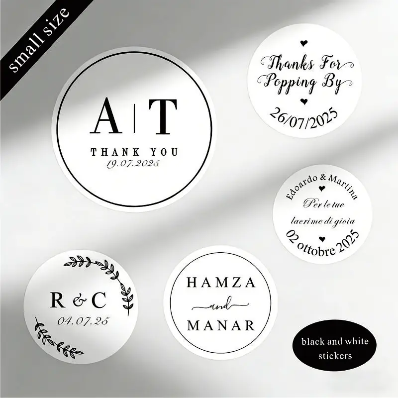 

Personalized Round Circle Label Stickers Custom Name Date Thank You Stickers for Bridal Shower Party Favors