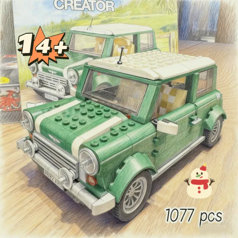 

Year end promotion Green CAR Model 1077PCS Camper Van Christmas Gifts Brick Children's Educational Toys 10242