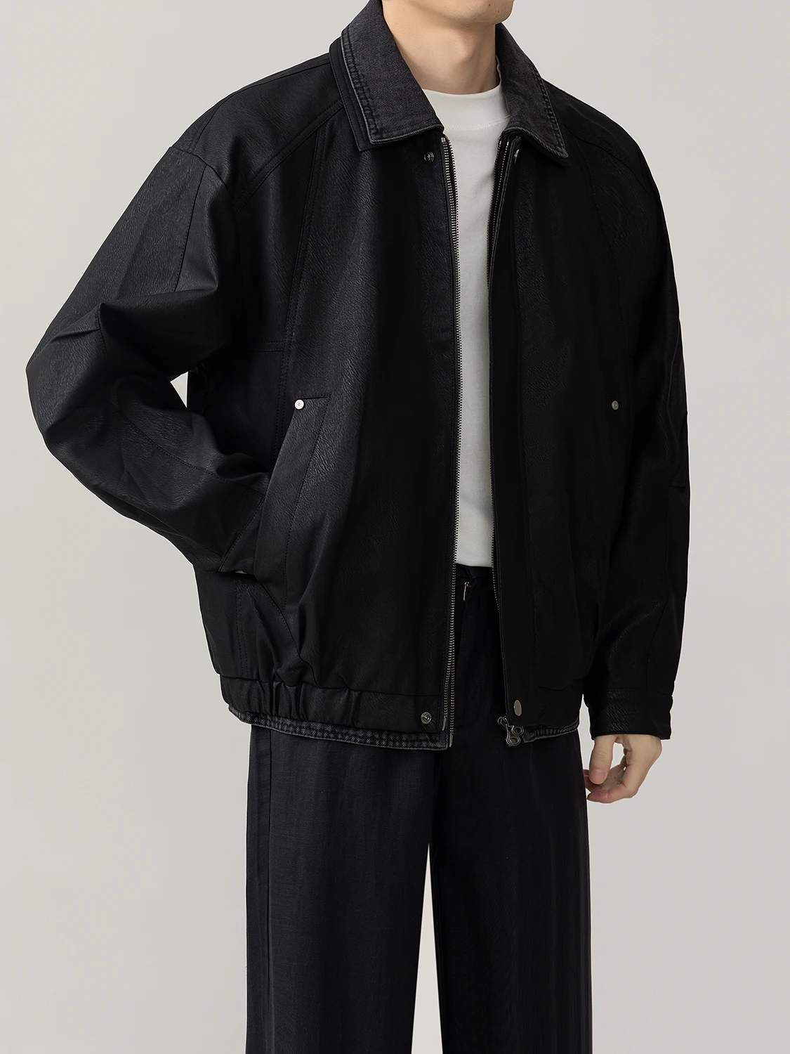 Cool American Sle PU Leather Jaet Double Collar Trendy Haome Outerwear Spring New Men's Faion Design Stand Fit Lo...