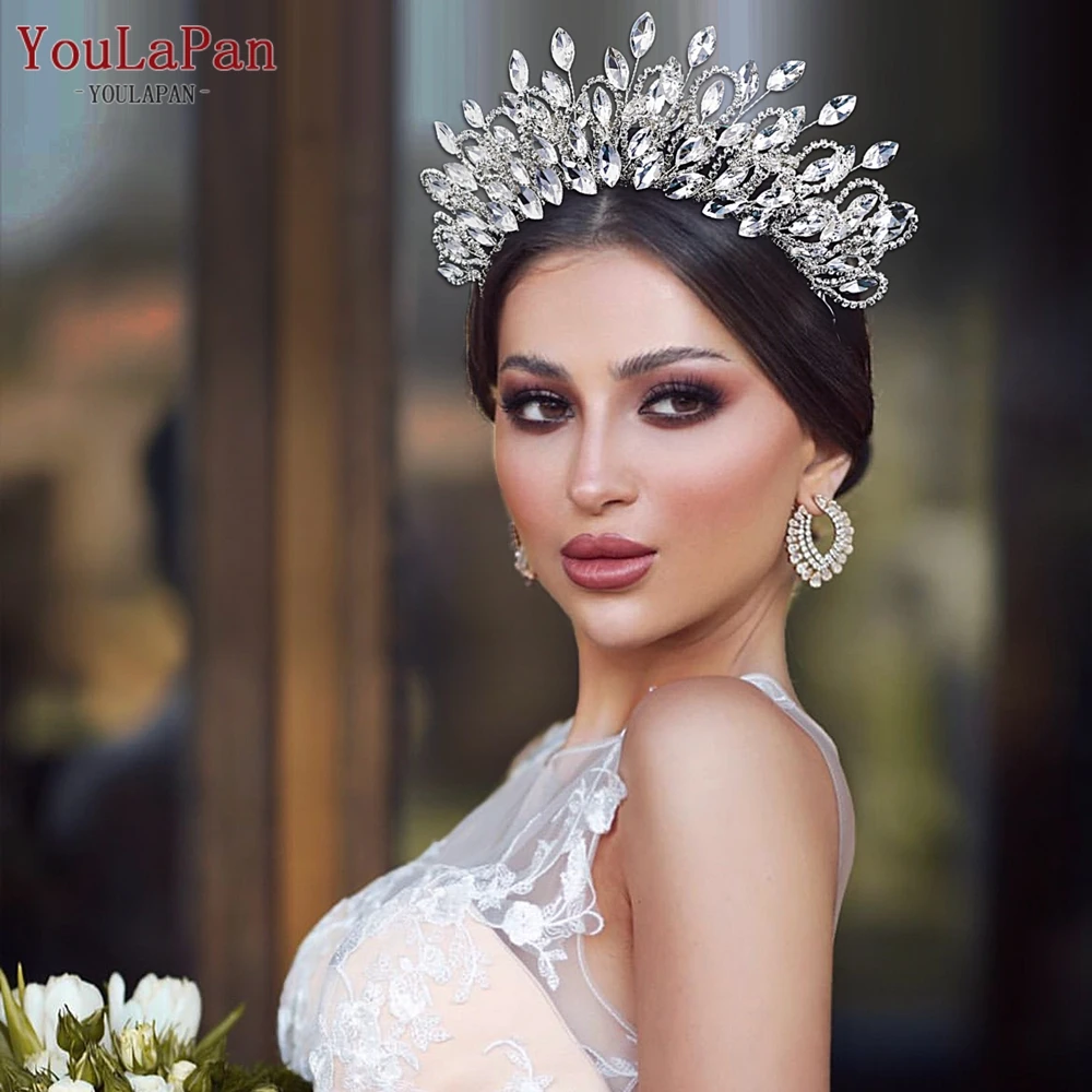 YouLaPan Big Rhinestone Tiara Crown Bridal Wedding Headband Handmade Crystal Head Pieces Woman Banquet Hair Accessories HP616