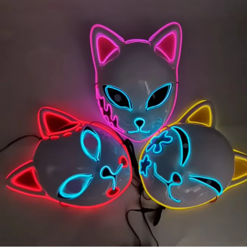 Best Selling LED Demon Killer Luminous Metal Mask Rolex Clothing 2025 Accessories Japanese Anime Fox Halloween Mask