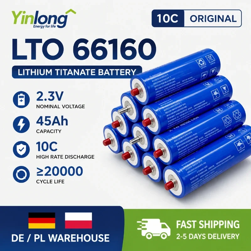 Yinlong 2,3V 45Ah LTO-Batterie 66160 Lithium-Titanat Wiederaufladbare Zelle DIY 12V 24V 48V Pack für Solarenergiespeicher Off-Grid Wohnmobil Camper Elektrofahrzeug Golfwagen Marine USV-Backup