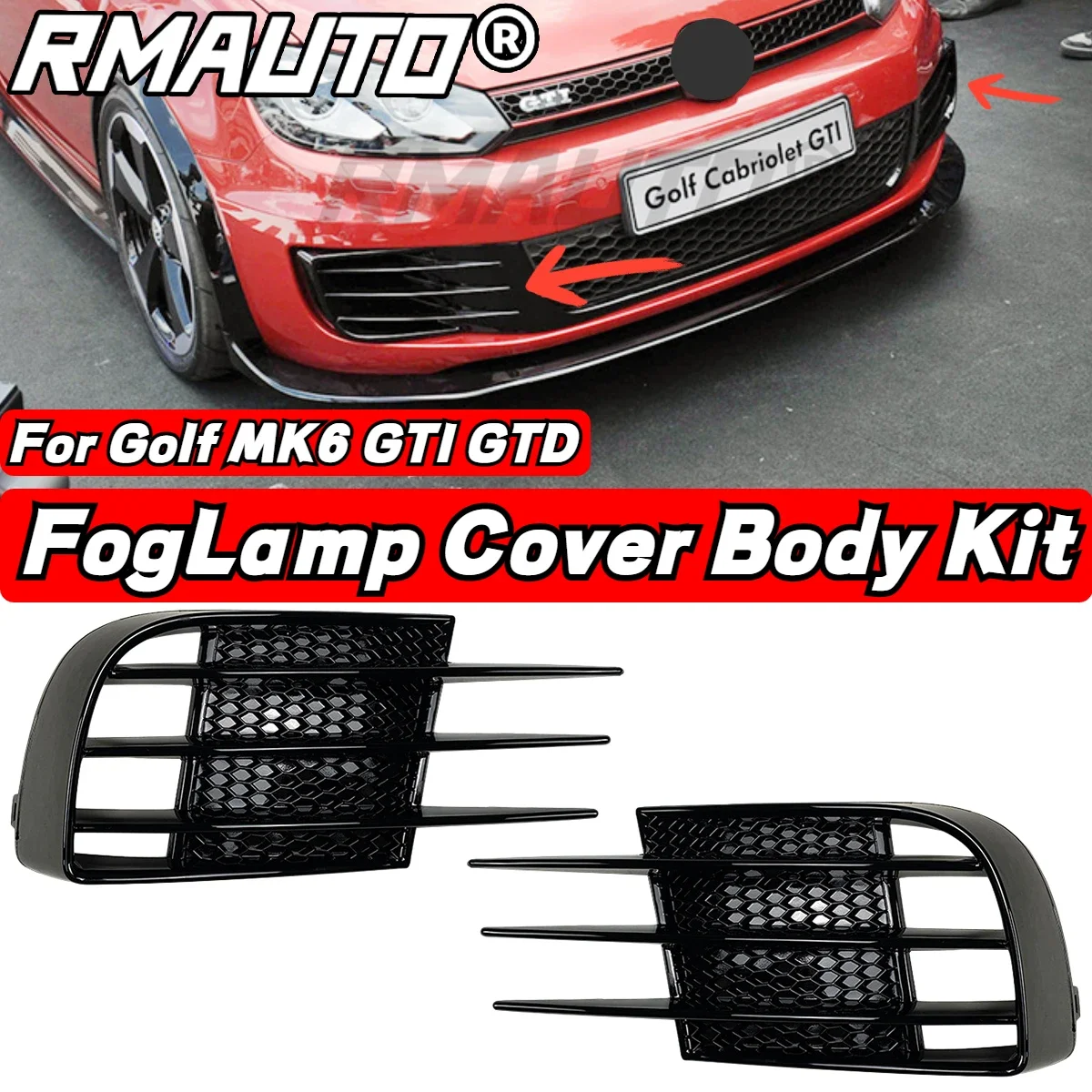 RMAUTO Car Front Fog Light Grille Cover HONEYCOMB Body Kit For VW Golf 6 MK6 GTI R R20 2008-2013 Fog Lamp Cover Car Accessories