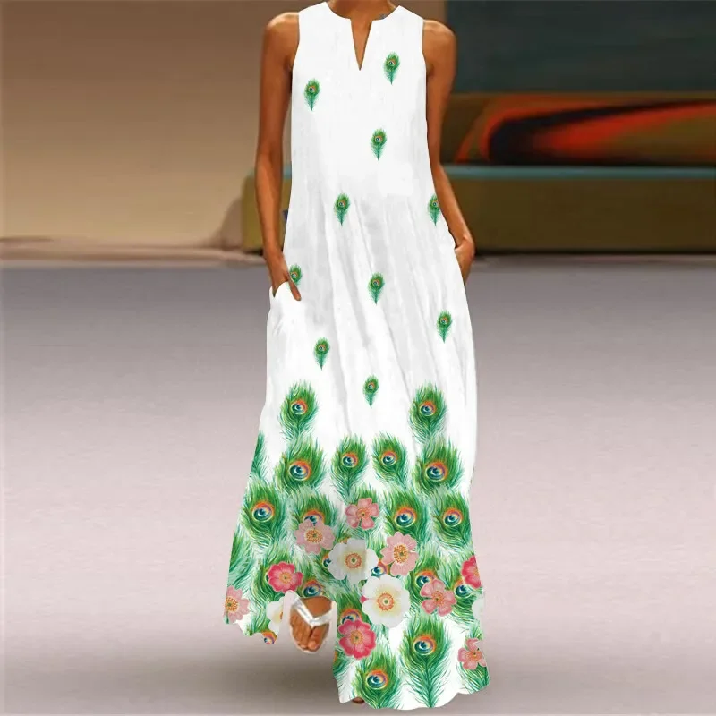 Gradient Flower 3D Print Sleeveless Long Dress Fashion Elegant Floral Women's Dress Urban Street Fashion Trend Maxi Dress Ladies