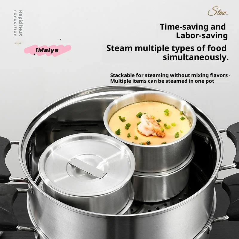 Stainless Steel Food Container with Lid Steamed Egg Ramen Rice Salad Stew Bowls Soup Cup Kitchen Tableware for Cooking