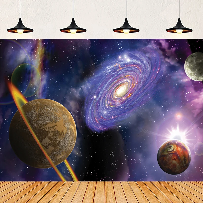 Universe Outer Space Theme Photography Backdrop Solar System Galaxy Milky Way Poster Background Home Party Backdrop Wall Banner