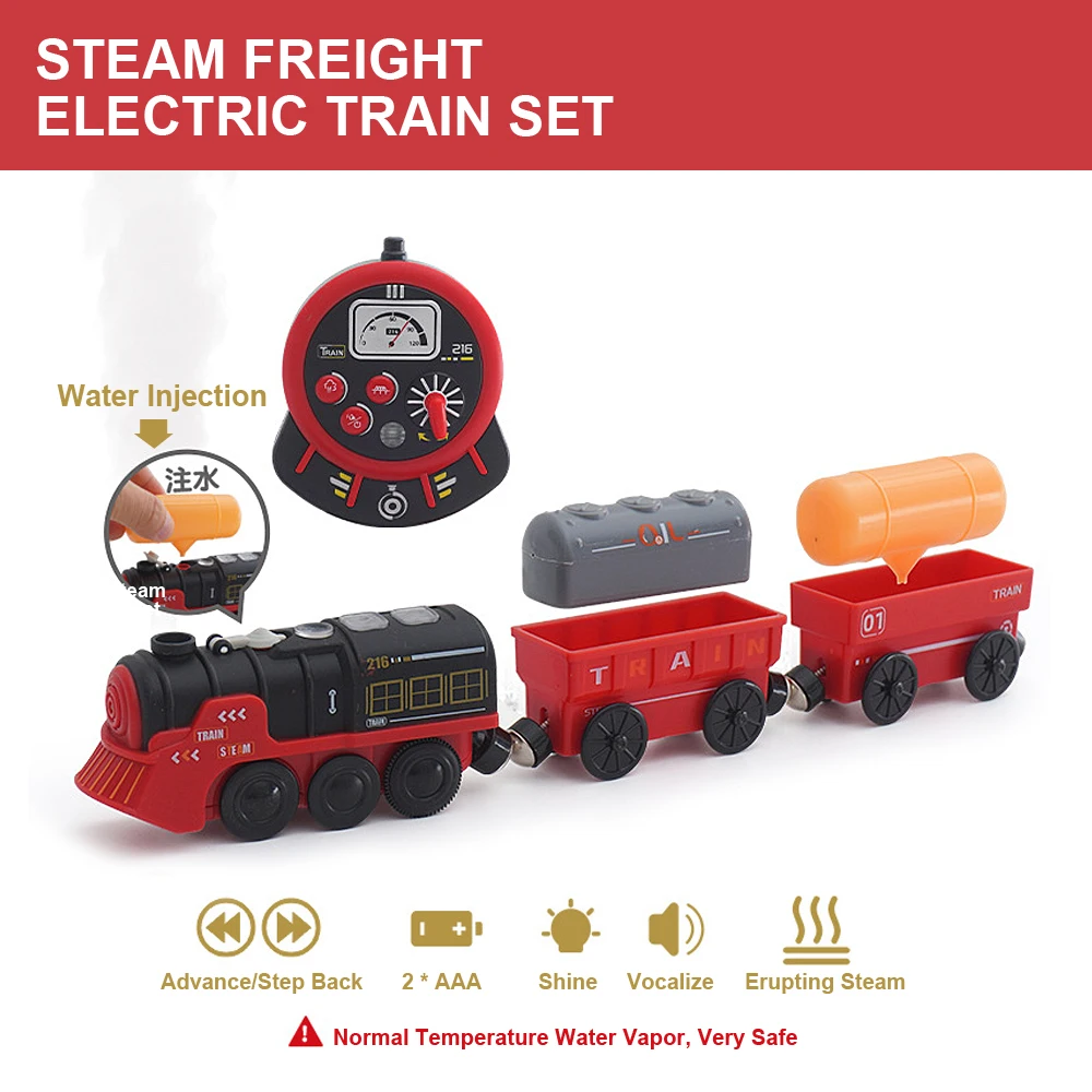 Juego de tren de motor de tren de carga de vapor Retro con luz de sonido y Control remoto, tren pequeño de vía eléctrica magnética, juguete para niños, W01
