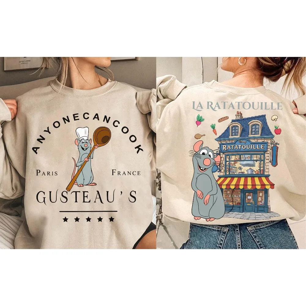 قميص الشيف ريمي ذو وجهين، سويت شيرت ديزني راتاتوي باريس الفرنسي للجنسين للخريف/الشتاء برقبة دائرية مع قلنسوة كبيرة الحجم #1