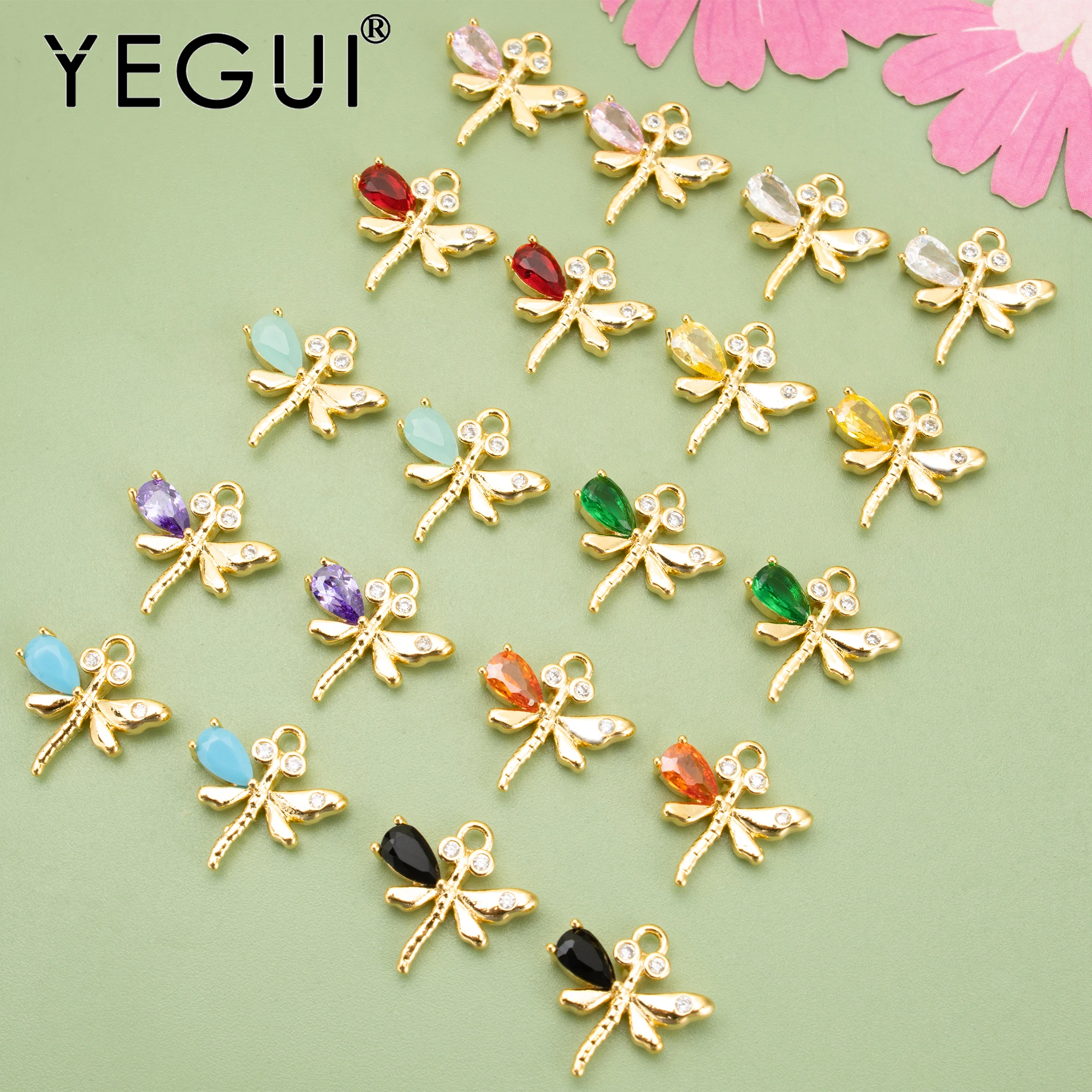 

YEGUI ME36,jewelry accessories,18k gold plated,copper,zircons,dragonfly shape,charms,diy pendants,jewelry making,10pcs/lot