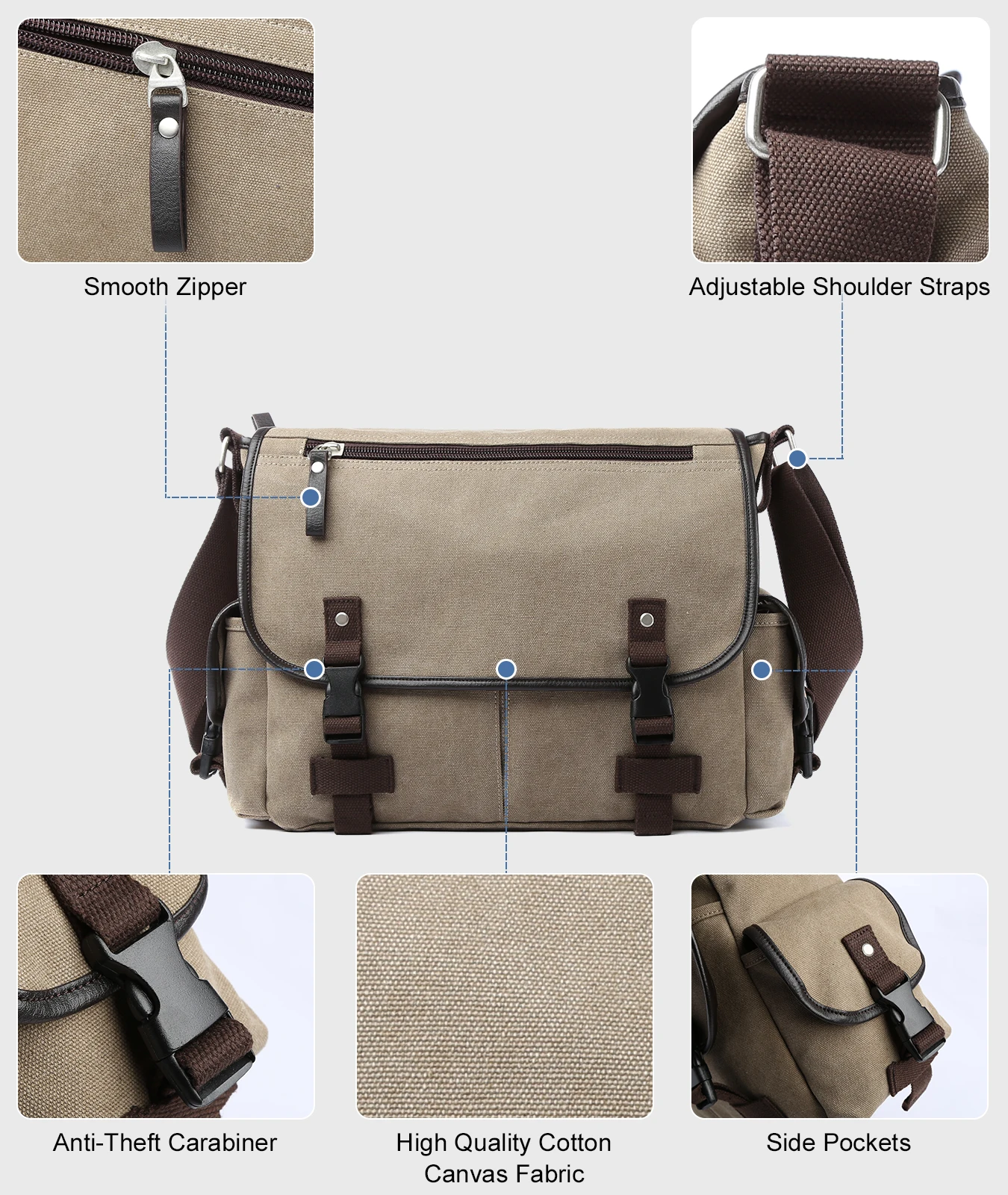 Canvas Men Messenger Bag Vintage Business Handbag for Men Casual Fit 13 inch Laptop Large Capacity Durable  Briefcase Men Bag