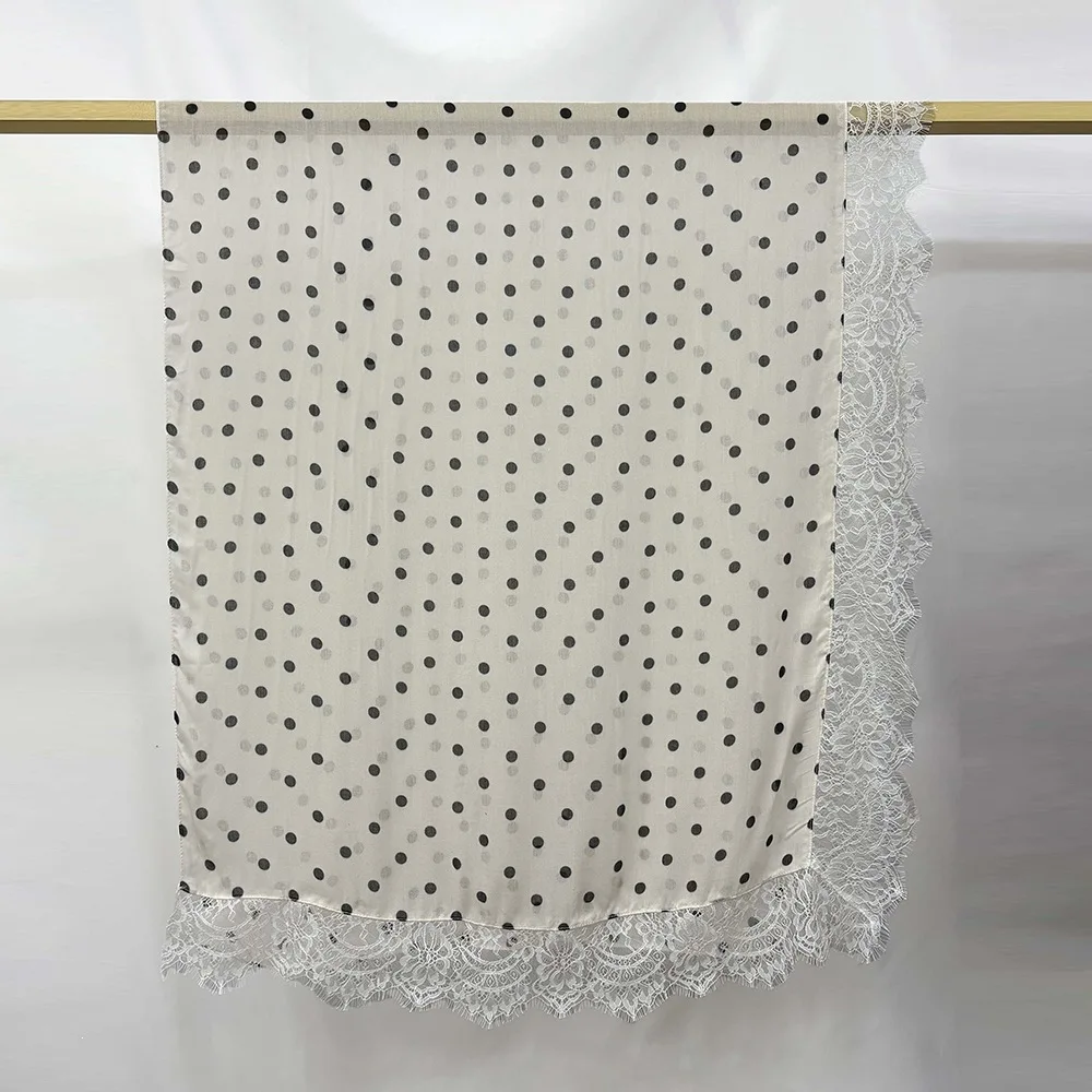 New Lace Modal Hijab Double Sided Polka Dot Print Hijabs for Women Muslim Fashion Turban Head Scarf Headwraps for Women Ramadan