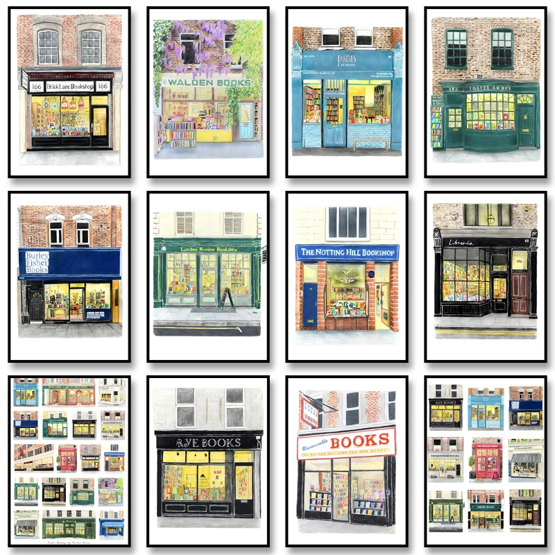 Vintage London Bookshops Poster New York Signs Landscape Canvas Painting Print Wall Art Picture for Living Room Home Decoration